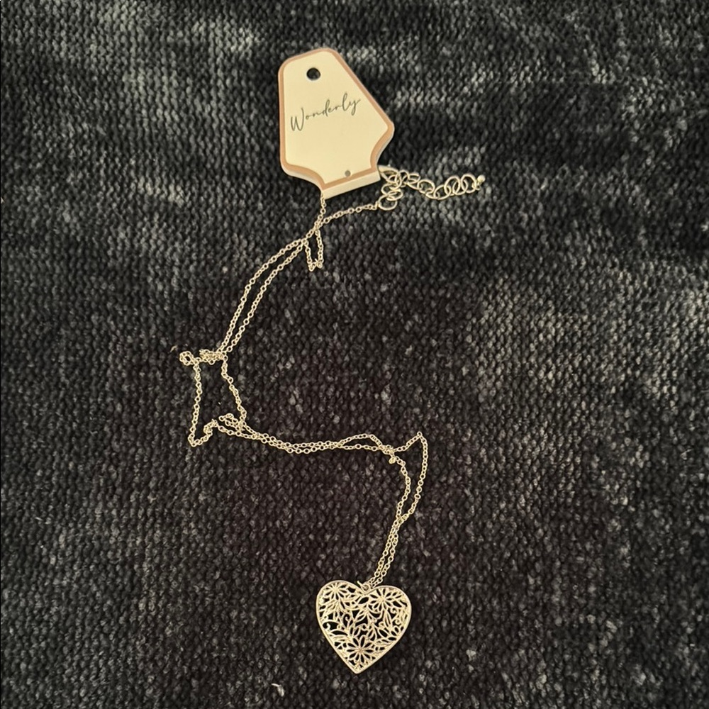 Silver tone long hollow pendant necklace